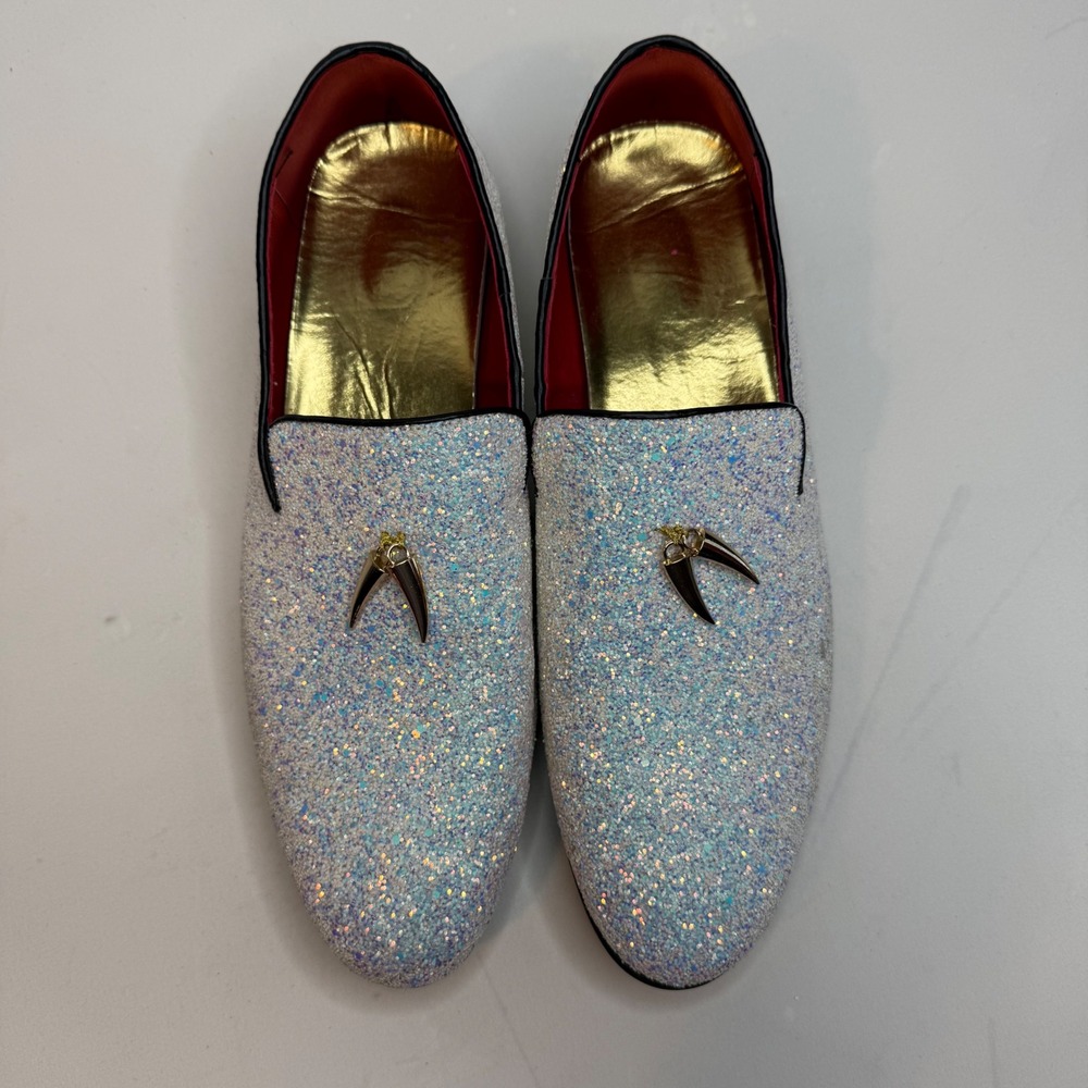 Men's Sparkle Slip-On Loafers in Iridescent White